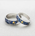 Starry Night Starry Sky Rings Adjustable Vintage Silver Wedding Rings Matching Couple Ring Set for Couples