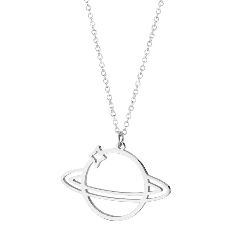 Wholesale Simple Design Stainless Steel Necklace for Women Hollow UFO Alien Spaceship Pendant Fashion Jewelry Chains