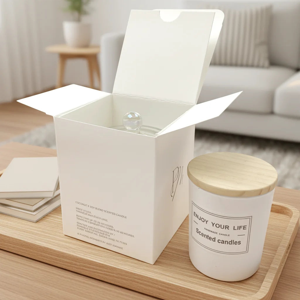 Custom Luxury Recyclable Self Erecting Paperboard Candle Gift Boxes with Gold Foil Offset Printing