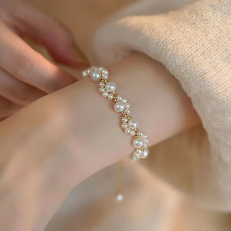 Anniversary Gift Imitation Pearl Cat Claw Bracelet Pearl Flower Adjustable Bracelet for Girls