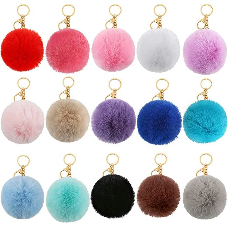 Custom Bulk Soft Cute Faux Rabbit Fur Bag Accessories Furry Ball Pom Pom Keychain