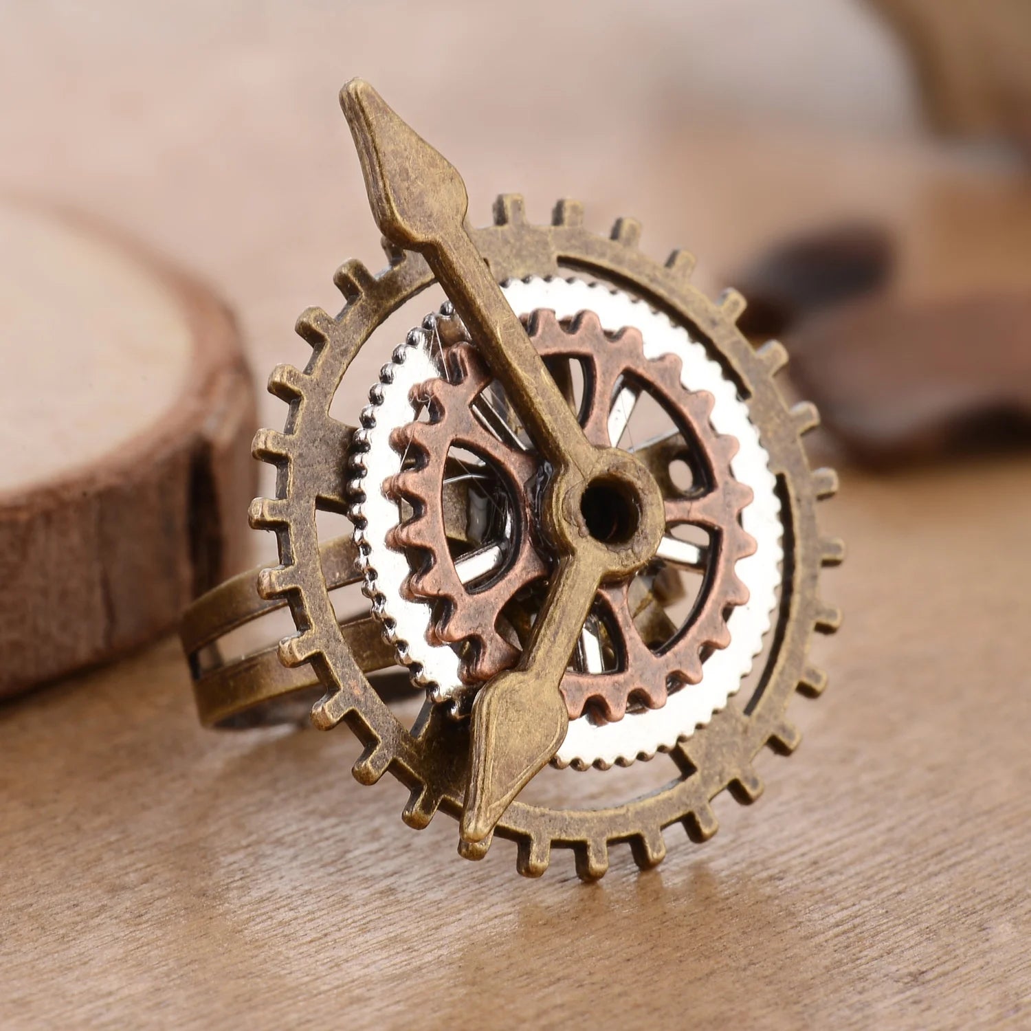 Steampunk Triple Mechanical Ring Adjustable Cogs Clockwork Industrial Bronze Copper