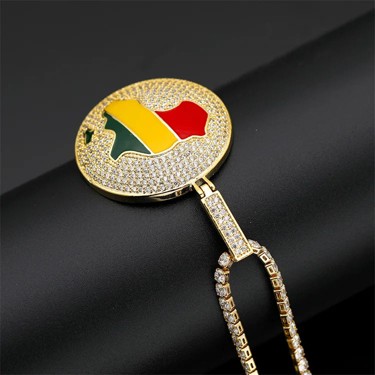 Hip Hop 18K Gold Plated Africa Map Rhinestone NecklaceMap of Africa Pendant Enameled Jewelry