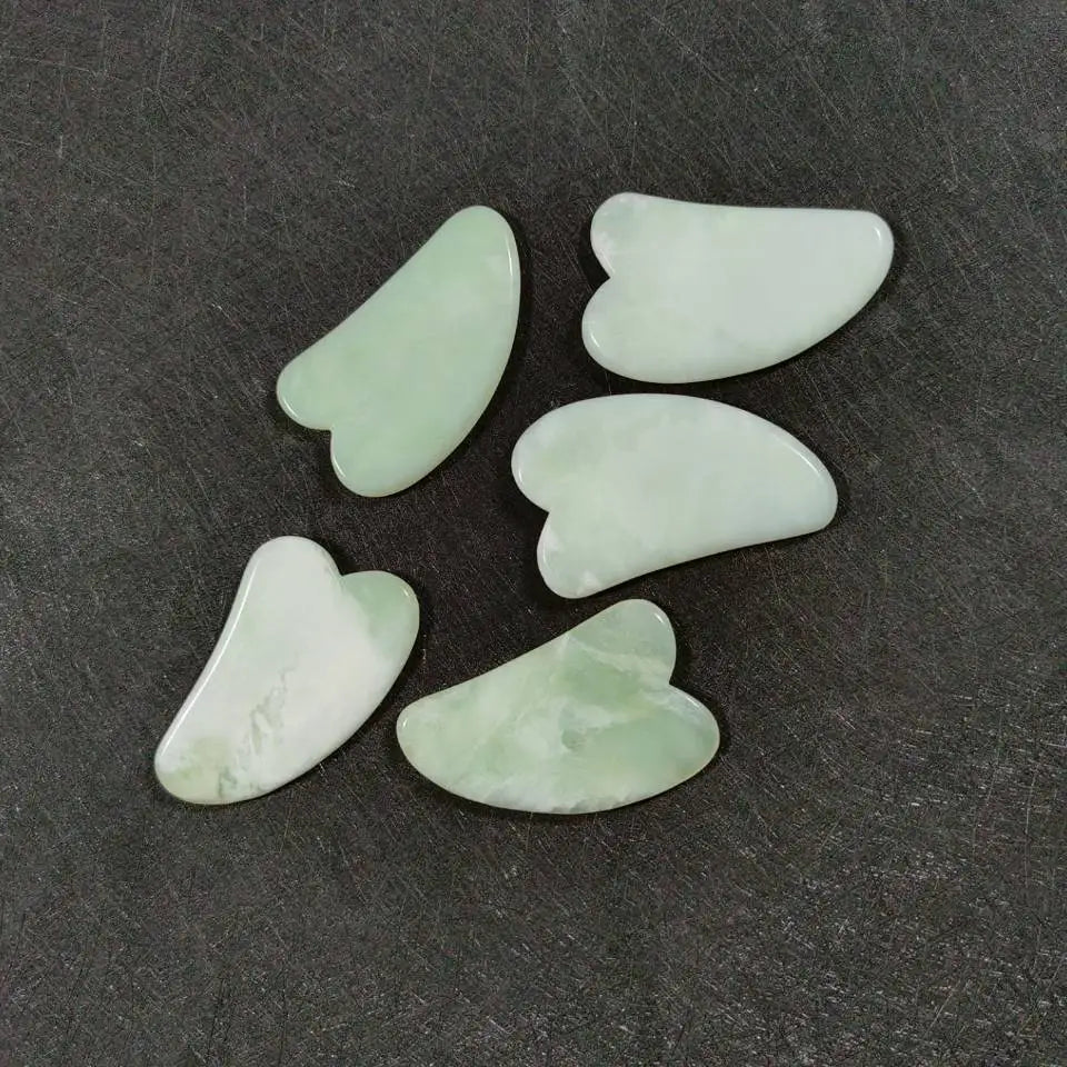 Huiying Hot Seller Natural v Shape Guasha Facial Massager Skin Care Green Xiuyan Jade Face Gua Sha Stone