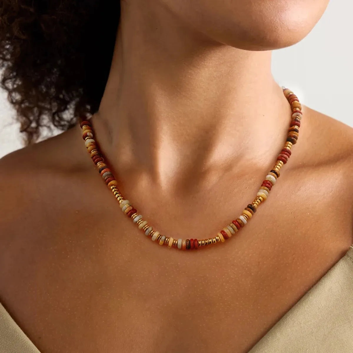 Boho Natural Crazy Agate Necklace Red Turquoise Abacus Beaded Choker Hypoallergenic 18K Gold Plated Trendy Jewelry Gift for Her