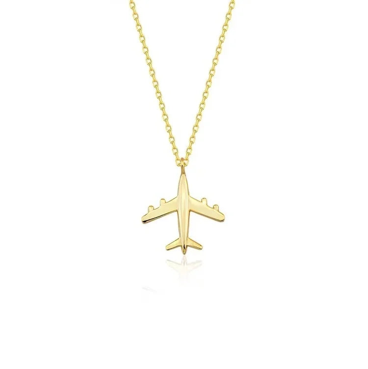 Dainty 18k Gold Plated Solid 925 Sterling Silver Let Us Go Travel Tiny Airplane Pendant Necklace Wholesale