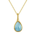 RINNTIN SGMN34 100% Natural Aquamarine Pendant Necklace 925 Sterling Silver Drop Water Shape Gold Plated Jewellery with Gemstone