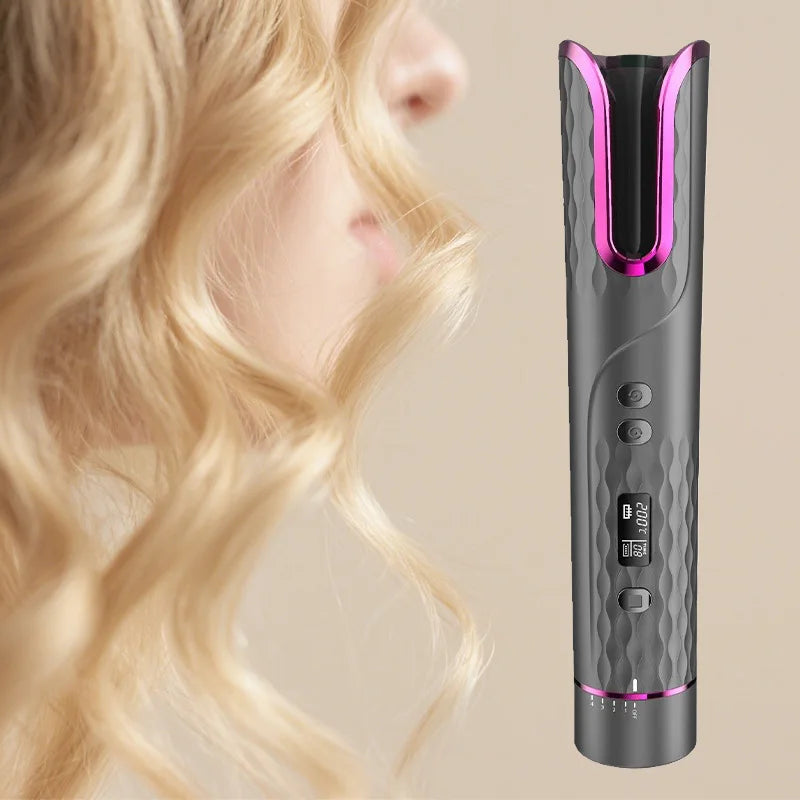 New Design Automatic Rotating Hair Curling Iron Portable Cordless Hair Curler 4 Gears Fast Heating Rechargeable Curling Iron