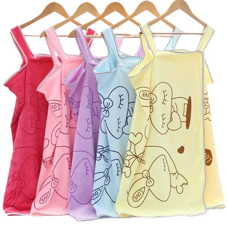 Custom logo Bathroom Microfiber Wearable Sexy Women SPA Shower Bath Dress Body Wrap Bathrobe Beautiful Ladies Towel