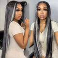 Black Highlight Ash Blonde Color Straight Cuticle Aligned Virgin Human Hair Lace Frontal Wigs