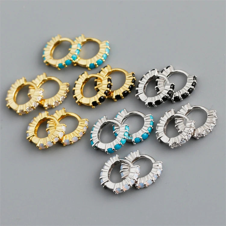 Fashion Trendy 925 Sterling Silver 18k Gold Plated Colored Zircons Diamond Round Hoop Earrings for Women