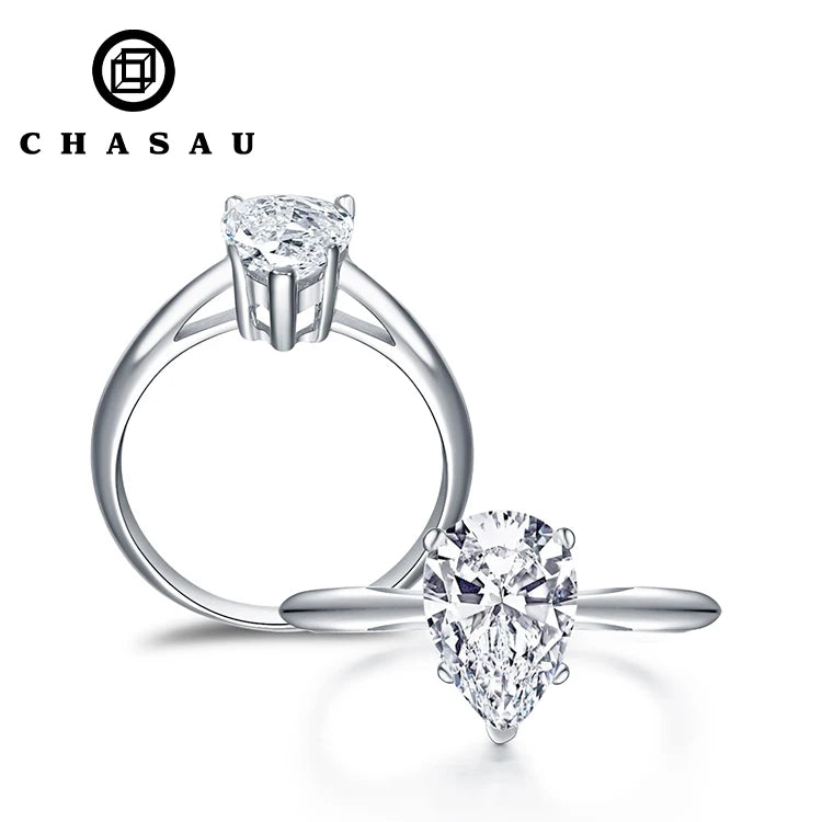 Top Sell 925 Sterling Silver 2ct Pear Cut Cubic Zircon Ring CZ 4-claw Engagement Solitaire Promise Ring for Women