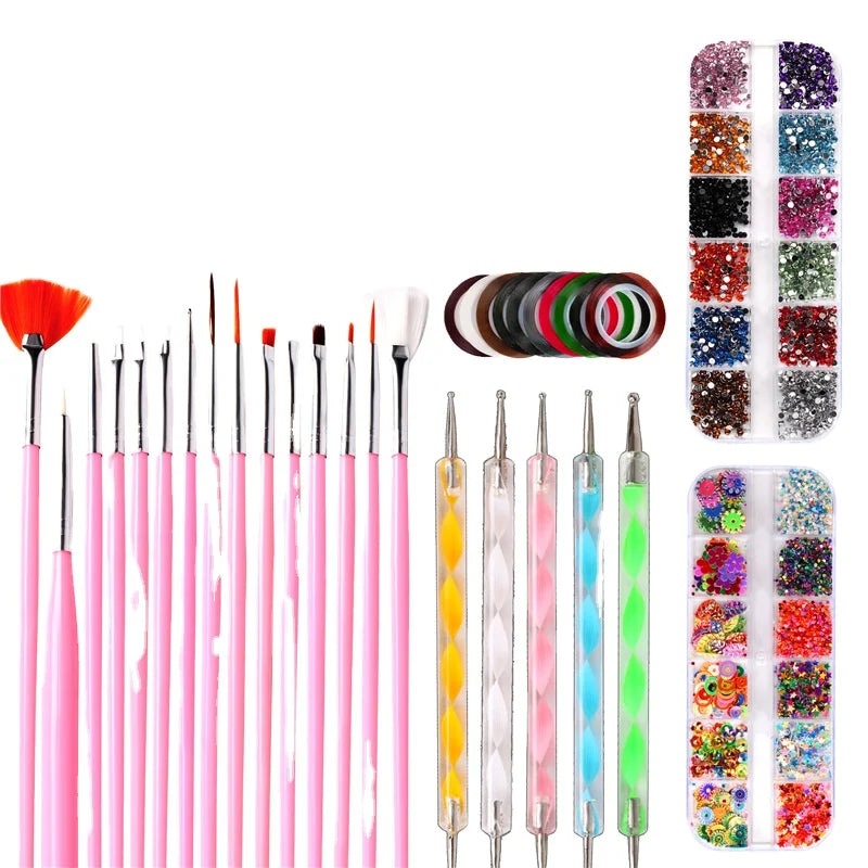 Tamax NAK002 Nail Art Tools Nail Brushes Dot Pen Foil Line Decoration Full Cleaning Manicure Kit for Commercial & Home Use
