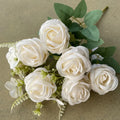 2022 New European Style 7 Head White Roses Bouquet Hotel Artificial Flower Arrangement