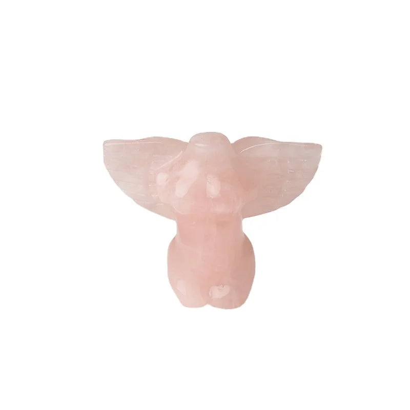 HZ Folk Crafts Healing Crystals Model Statue Natural Rose Quartz Angel Wing Model Body Sculptures