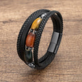 New Design High Quality Tiger Eye Stone Custom Logo Stainless Steel Magnet Clasp Vintage Genuine Leather Bracelet Men SL-283