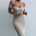RNSHANGER Summer Women's Collection Dress Summer Casual Short Sleeve Simple Solid Knit Casual Slim Tight Dress for Women