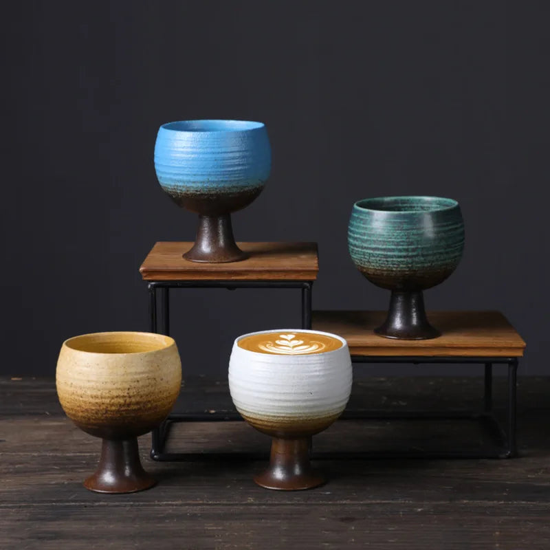 Custom 170ml Handmade Vintage Small Capacity No Handle Goblets Ceramic Camp Coffee Tea Cups Mug Dinnerware
