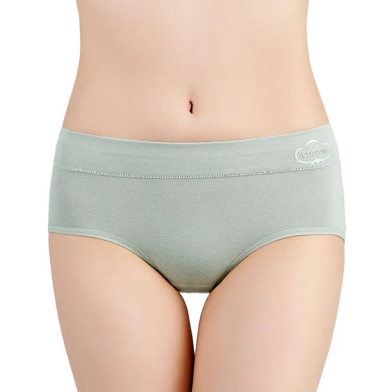 Women's Breathable Elastic Mid-Waist Underwear Large Size Comfort Briefs Solid Pattern Everyday High Cut for Adults