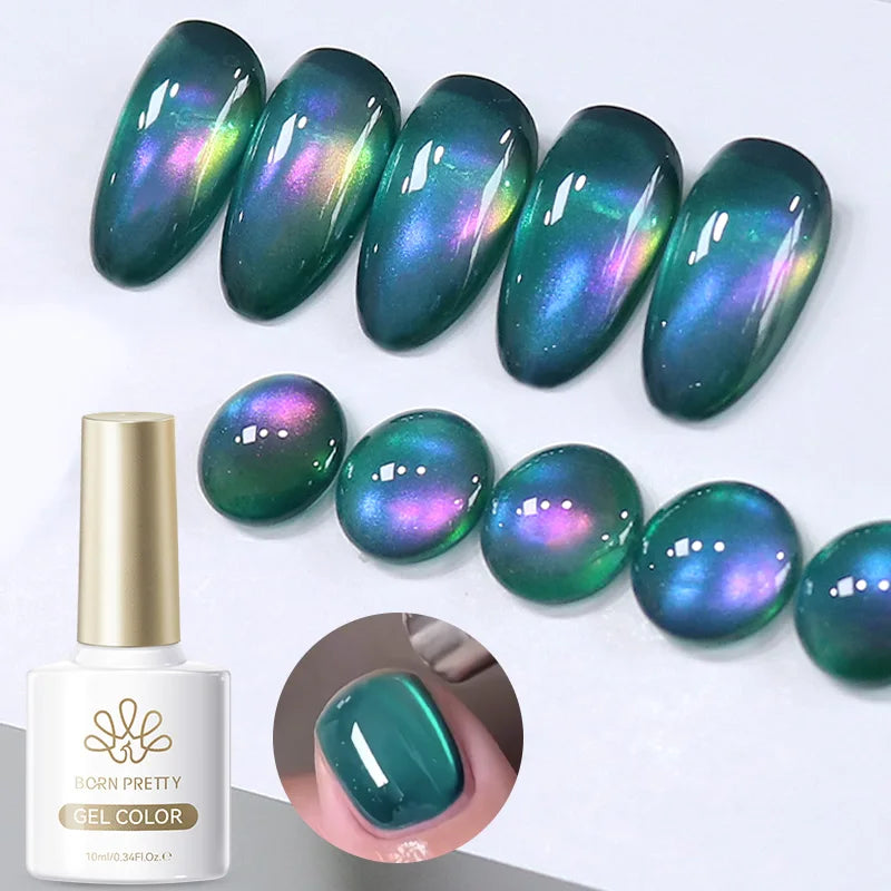 BORN PRETTY 10ml Sea Blue Crystal Cateye Magnetic Gel Double Light Glass Beads Cat Eye Gel Nail Polish Without HEMA and TPO