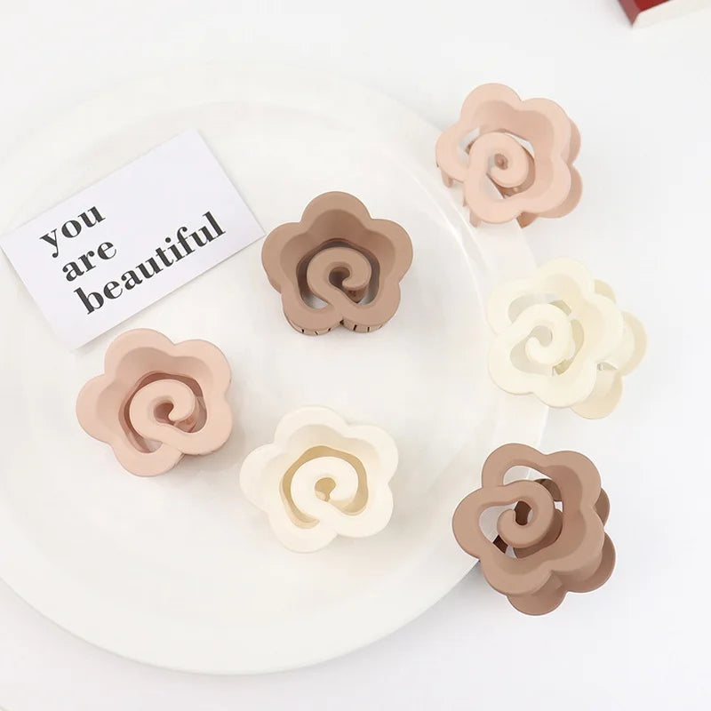 MIO Wholesale Coffee Series Big Hair Claw Matte Pastel Colors Hollow Rose Shape Plastic Hair Accessories Clamp Clips for Women