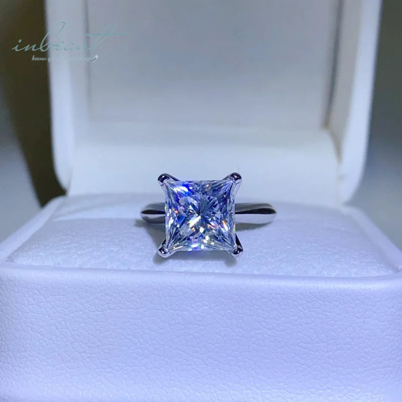 Silver 925 Original 3 Carat Brilliant Princess Cut Diamond Test Past D Color Moissanite Wedding Ring for Women Fine Jewelry