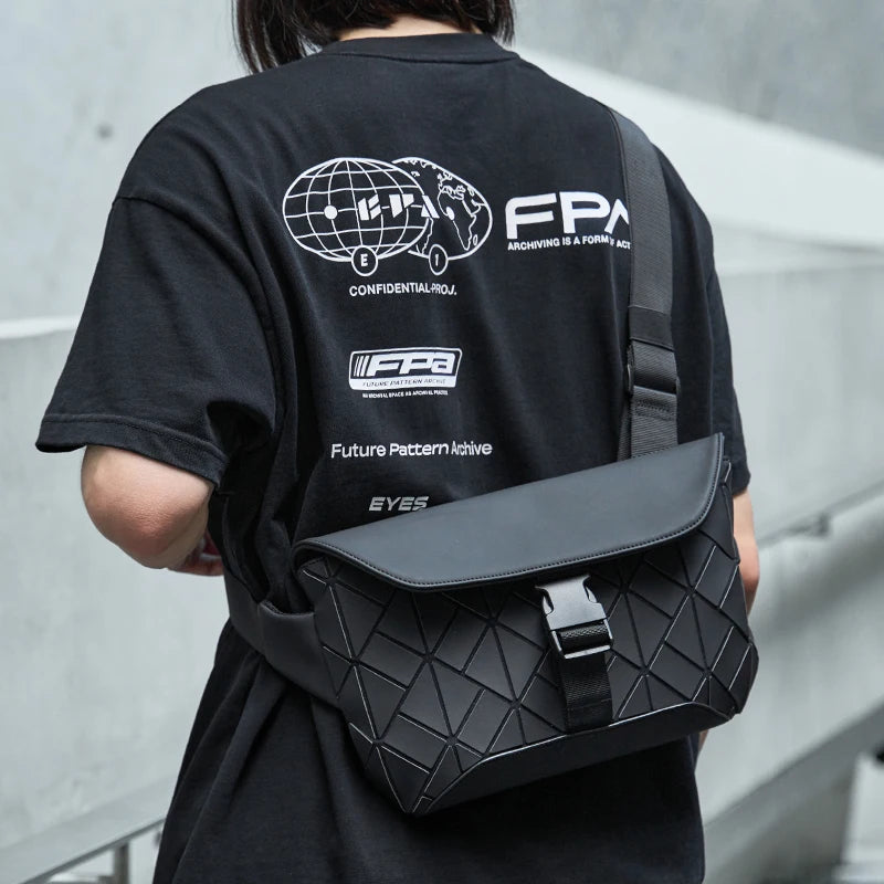 Men's Unisex Vintage National Summer Fashion PVC Messenger Bag-Newest Geometric Pattern Crossbody Shoulder Bag for Outdoor