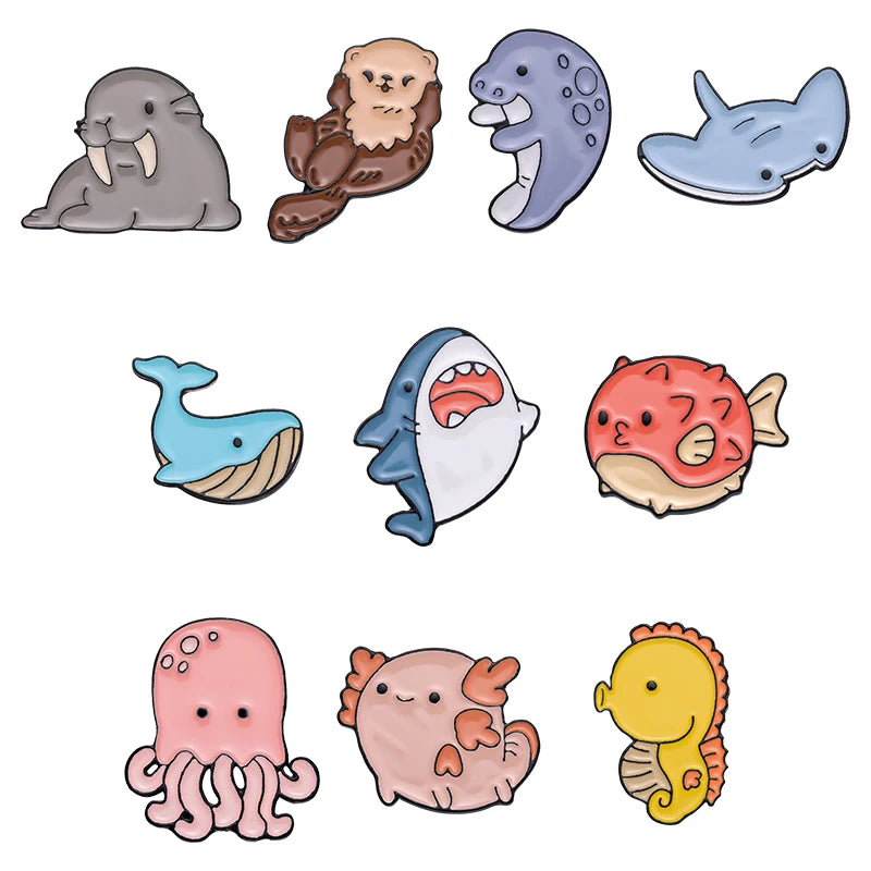 Animal Brooches Enamel Pin Whale Shark Cat Octopus Badges Hats Backpacks Custom Women Accessories Gifts for Children Wholesale