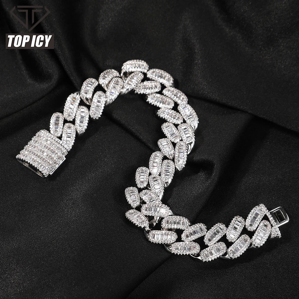 14mm CZ baguette Iced Out Bracelet Hip Hop Bling 5A Cubic Zircon Women Fashion Bracelet Luxury Diamond Cuban Bracelet