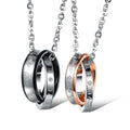 Stainless Steel Romantic Zircon Pendant Double Circle Ring Engraving love Letter Couple O Shaped Chain Link  Necklace