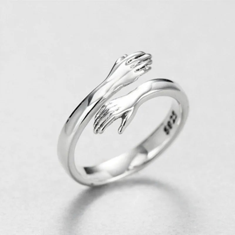 Anillo De Acero Inoxidable Platinum Plated Hug Finger Band Ring for Women Platinum Plated Romantic Adjustable Hug Hand Rings