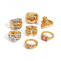 Exaggerated Two Tone Chunky Stainless Steel Zirconia Rings High Polished Water Drop Dome Minimalist Gold Plated Women Jewelry