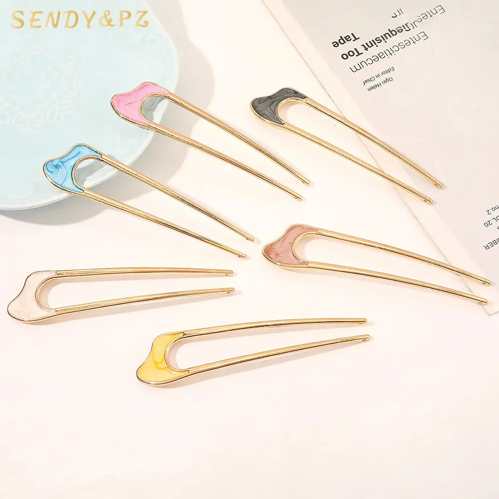 Chinese Style New Design Simple Woman Alloy U Shape Hairpins for Thin Hair Vintage Elegance Metal Hairpin Stick Accessories