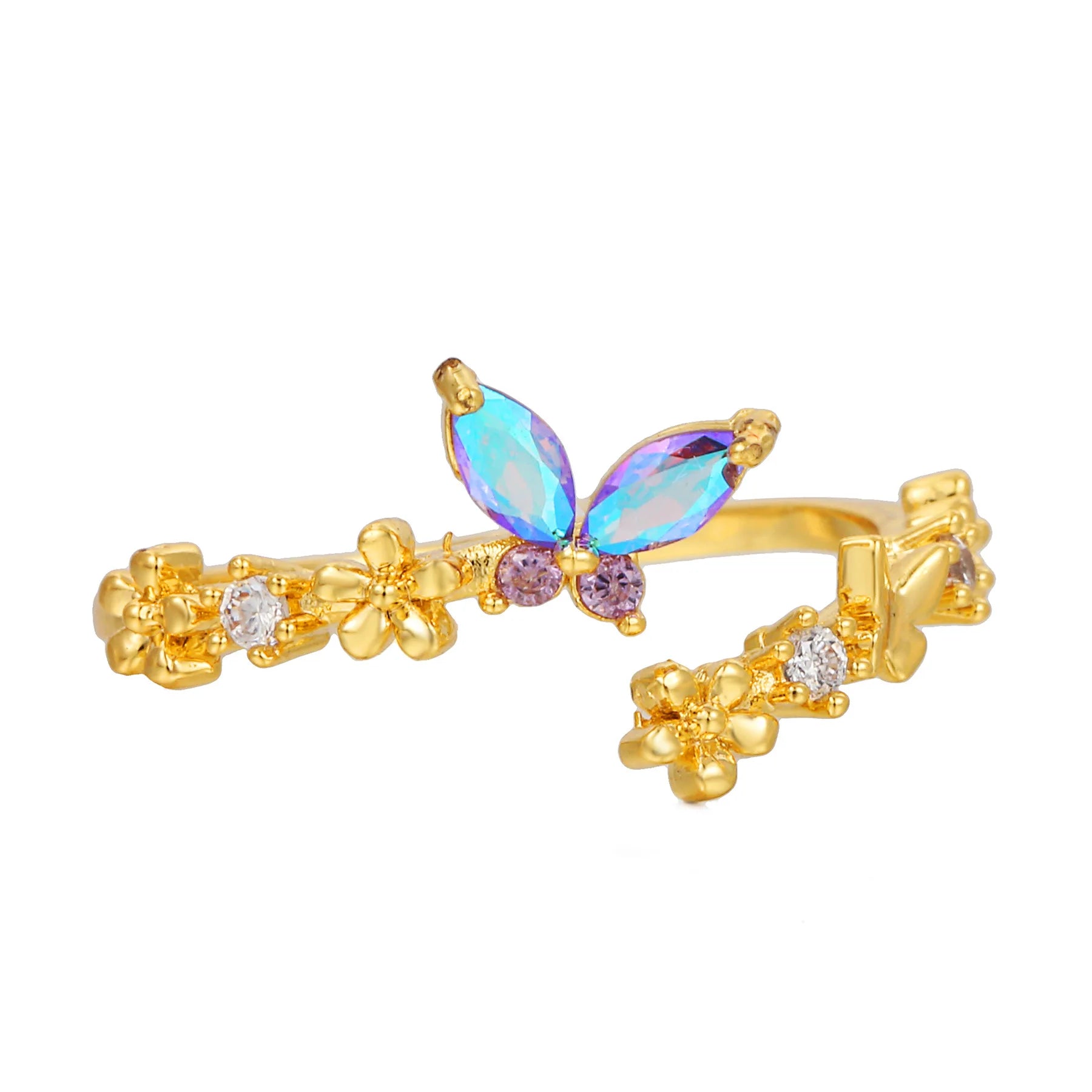 Zuola Fine Jewelry Butterfly Open Adjustable Fashion Rings 18k Gold Plated Brass Gemstone Zircon Trendy Women's Ring