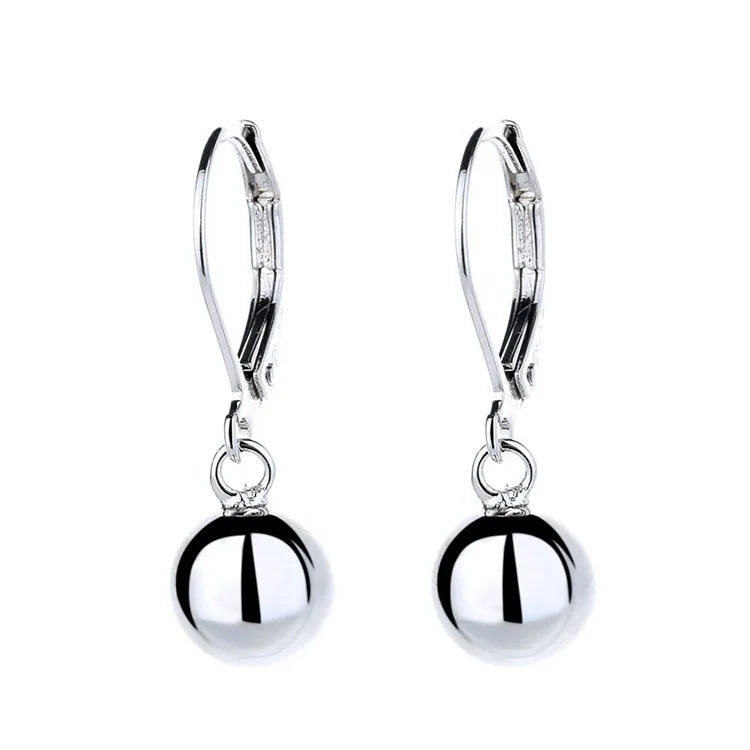 Daily Jewelry Round Ball Dangle Earrings in Real Silver 925 Simple Drop Earrings for Women