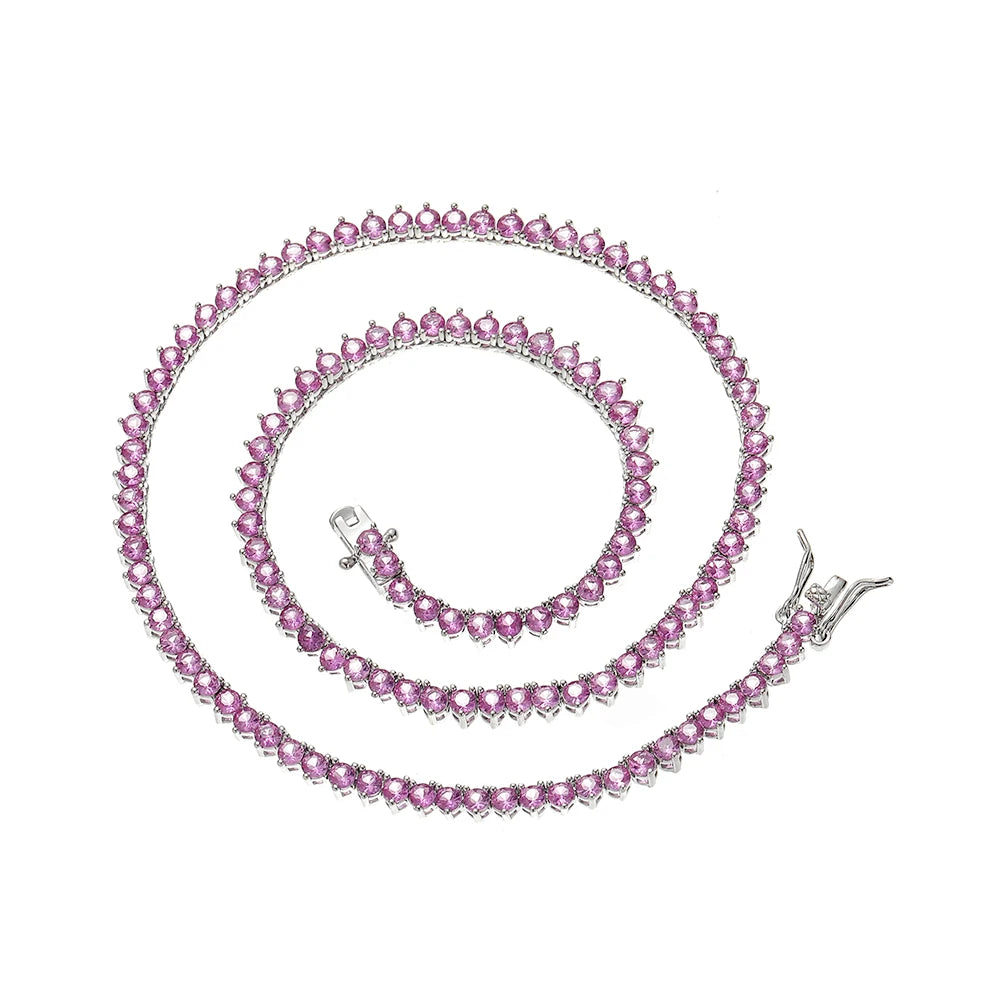 BC158  3mm Brass Setting CZ 3 Prong Tennis Chain Necklace Zircon Men And Women Necklace