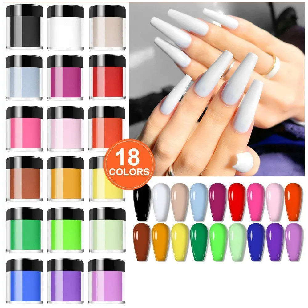 18-Color Non-Toxic Acrylic Nail Sculpture Pollen Set Crystal Powder for DIY Nail Art 5g Colored Nail Powder