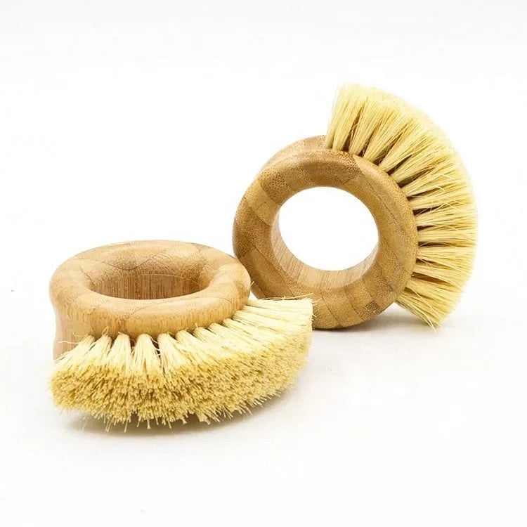 Multi Use Biodegradable Veggie Stove Sink Pot Washing Scrub Bamboo Sisal Ring Brush Dish Cleaning Kitchen Bamboo Brush
