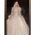 Heavy Industry Luxury Senior Sense Bridal Wedding Dress Fairy Beautiful Lace Bow Sequin Big Train Church Floor-Length