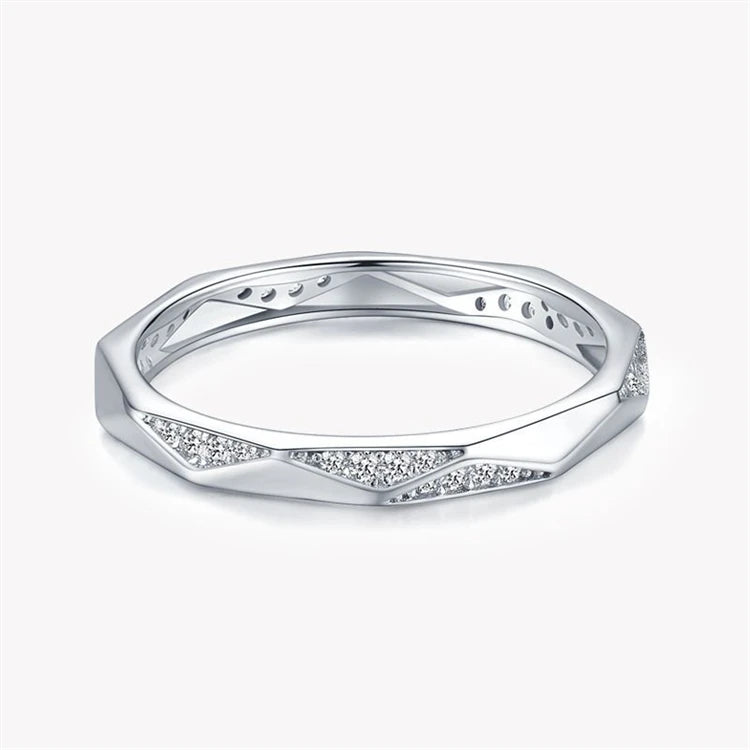 925 Sterling Silver Geometric Polygon CZ Diamond Women Simple Fashion Zircon Stacked Finger Ring