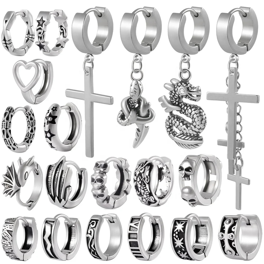 Vintage Unisex Stainless Steel Hoop Clip Earrings Punk Clicker Rings for Women and Men Wholesale Piercing Jewelry