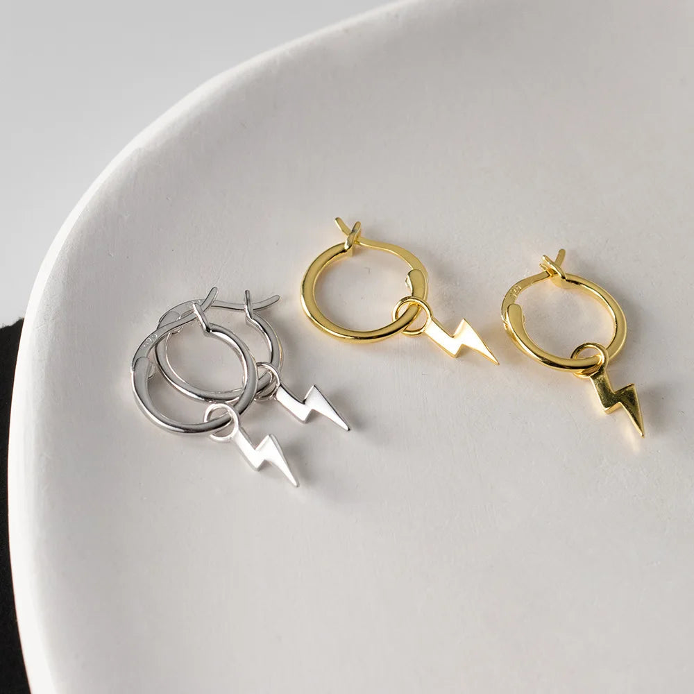 Small Lightning Shape Cute Earings 18K Gold Plated 925 Sterling Silver Hoops Earrings Fine Jewelry for Women