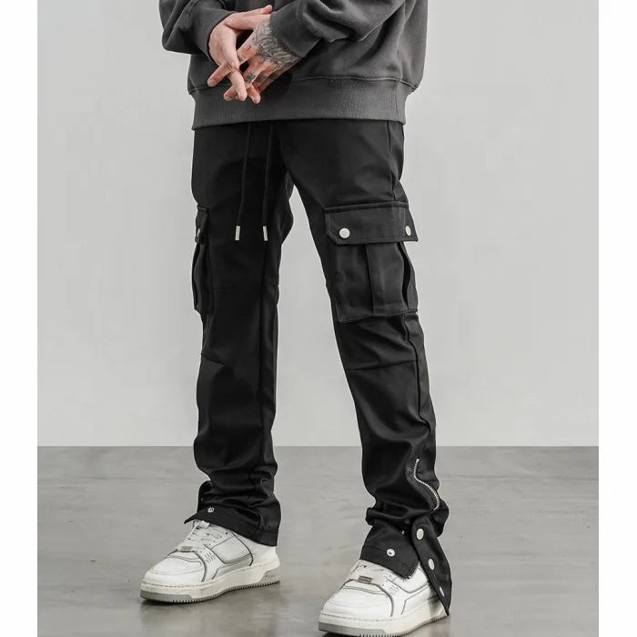 Custom Label Trousers for Men Drop Ship Men Street Wear Stock Nylon Pantaloon Cargo Pants With Zipper Pockets