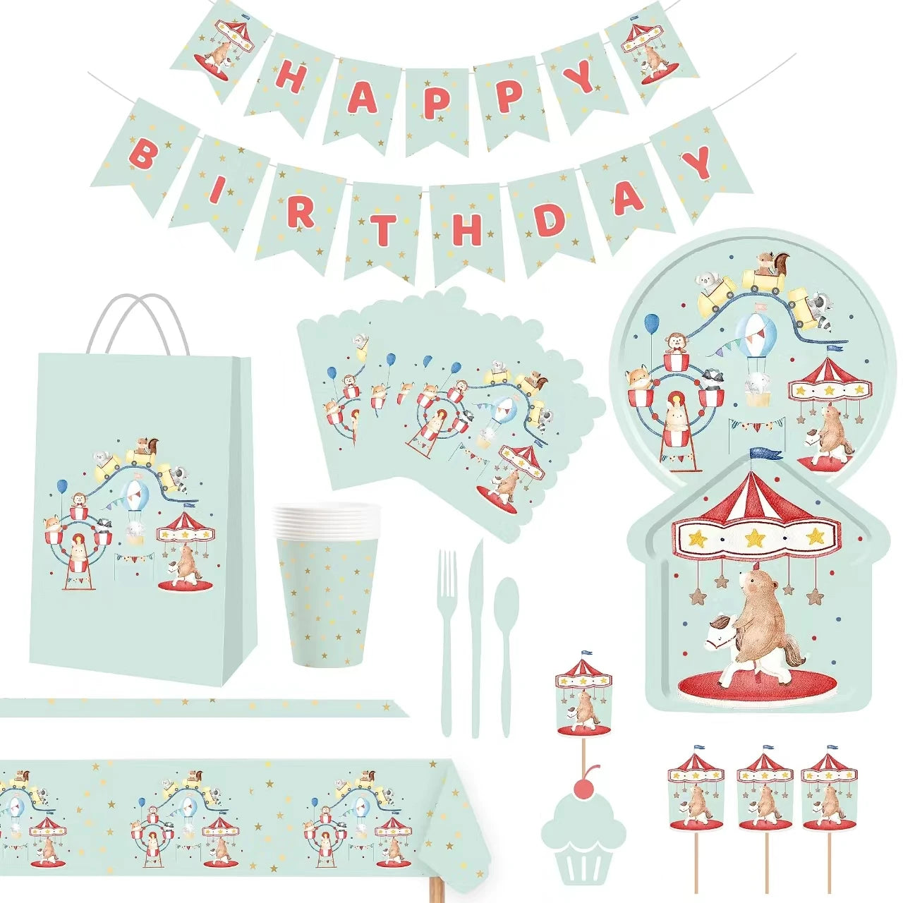 DAMAI Ready to Ship Paper Eco-friendly Disposable Circus Theme Party Supplies Plates Napkins Carnival Themed Party Tableware Set