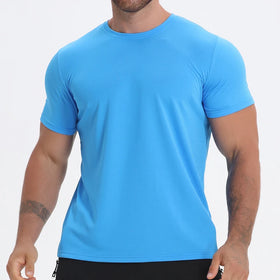 100% Polyester T Shirt Men Gym Short Sleeve Blank Compression Shirts Men Quick Dry Mesh Sport Shirt