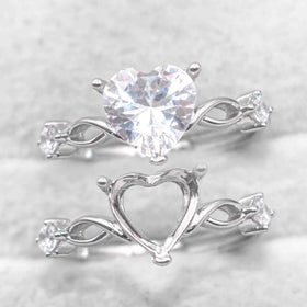 Sterling Silver 8*8mm Semi Mount Heart Shape Ring Empty Frame Blank Claws Setting S925 Base Without Center Stone for DIY Inlay
