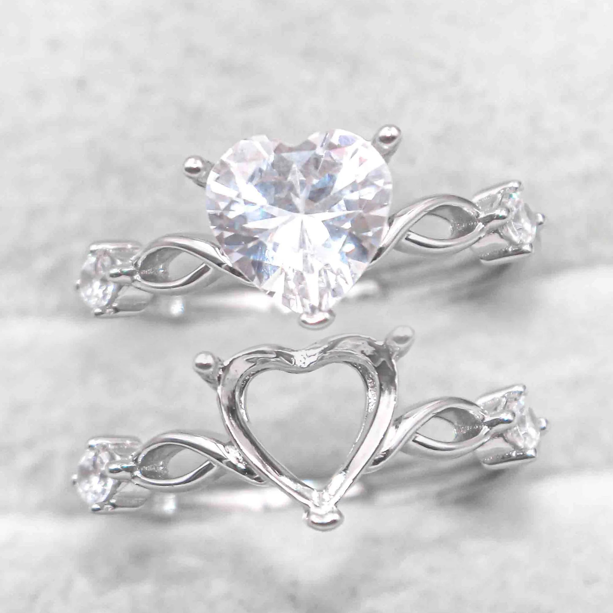 Sterling Silver 8*8mm Semi Mount Heart Shape Ring Empty Frame Blank Claws Setting S925 Base Without Center Stone for DIY Inlay