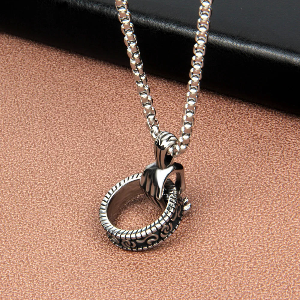Casual Party Men's Stainless Steel Neo-Gothic Box Chain Anniversary Pendant Necklace Non-mainstream Personality Claw Ring