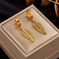Fashion Jewelry Fade Resistant Stainless Steel Leaf Pendant Gold Plated Earrings for Women Men