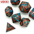 For Udixi Custom Logo Dungeons and Dragons RPG Metal Dice Set Polyhedral Dragon Scale Orange & Blue Packed in Metal Box